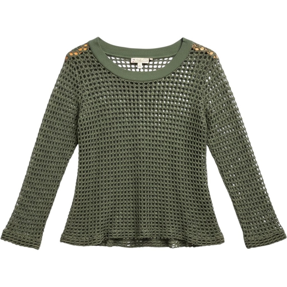 Impulse California Open Knit Crochet Mesh Sweater Top M Olive Green Boho